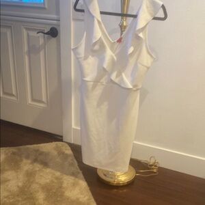 Guess White V-Neck Sleeveless Sheath Mini Dress